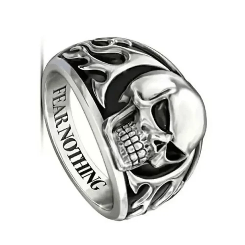 Gothic Punk Stainless Steel Skull Flaming Ring - Size 11